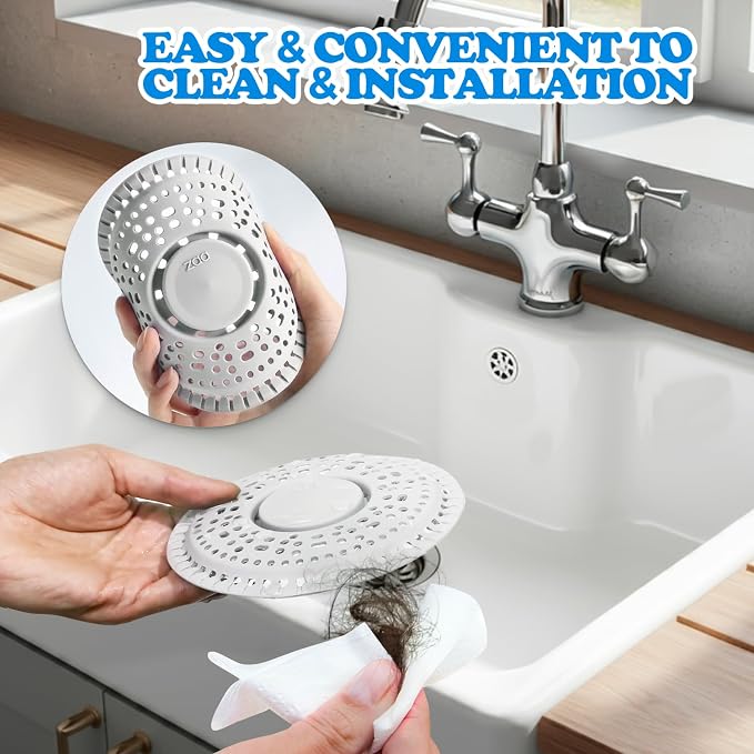 zaa Shower Drain Hair Catcher, Upgraded 2 Pack Premium Silicone Drain Protector & Shower Drain Cover for Regular Floor Drains of Shower Room, Bathroom, White