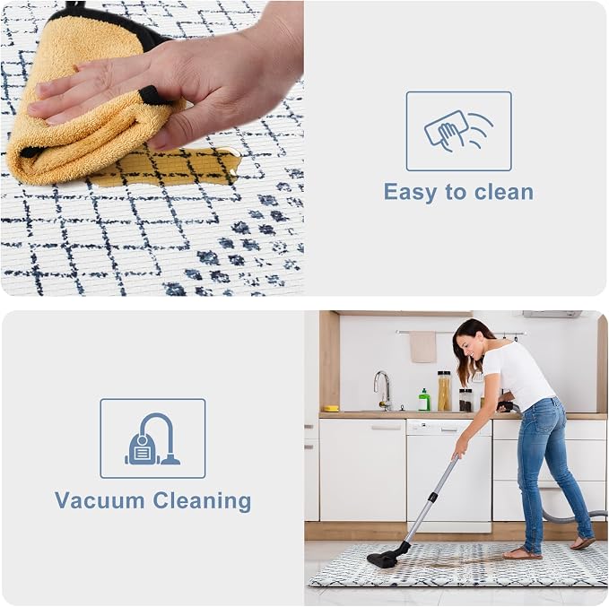 KIMODE Kitchen Mats 2PCS Cushioned Anti Fatigue Boho Kitchen Rugs and Mats Non Slip Waterproof Kitchen Mats for Floor Comfort Foam Standing Desk Mat for Home Office Sink Blue White Laundry Room Decor