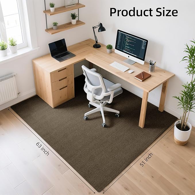 Office Chair Mat for Hardwood and Tile Floor, 63" x 51" Computer Desk Chair Mats, Anti-Slip Mat for Rolling Chair, Large Floor Protector for Home Office, Coffee Color