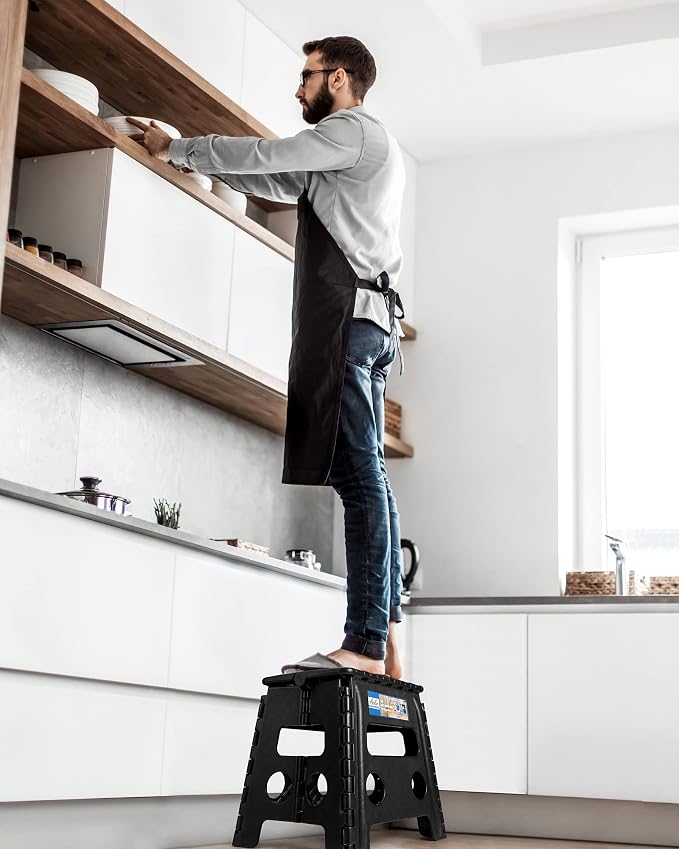 ACKO Folding Step Stool 13 Inch, Sturdy Collapsible Step Stool Foldable Up to 300 lbs for Adults, Non Slip Lightweight Foot Stools with Handle, Ideal for Kitchen, Bathroom, Bedroom, Garden