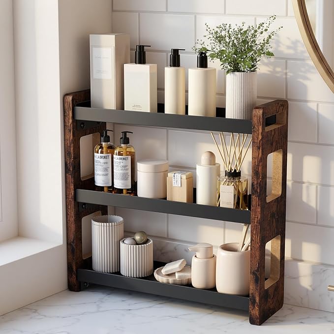 Bathroom Organizers and Storage,Bathroom Counter Organizer,Bathroom Counter Shelf,Bathroom Sink Organizer,Vanity Organizers,Vanity Storage,Perfume Display, for Dad (Brown 3 Tier)