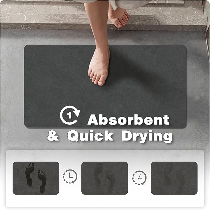 TYUU Bath Mat, Bathroom Rugs Non Slip Washable Thin Absorbent Quick Dry Bath Mat Fits Under Door Bathroom Floor Mat Perfect for Bath, Shower, or Sink 16"x24" Dark Grey