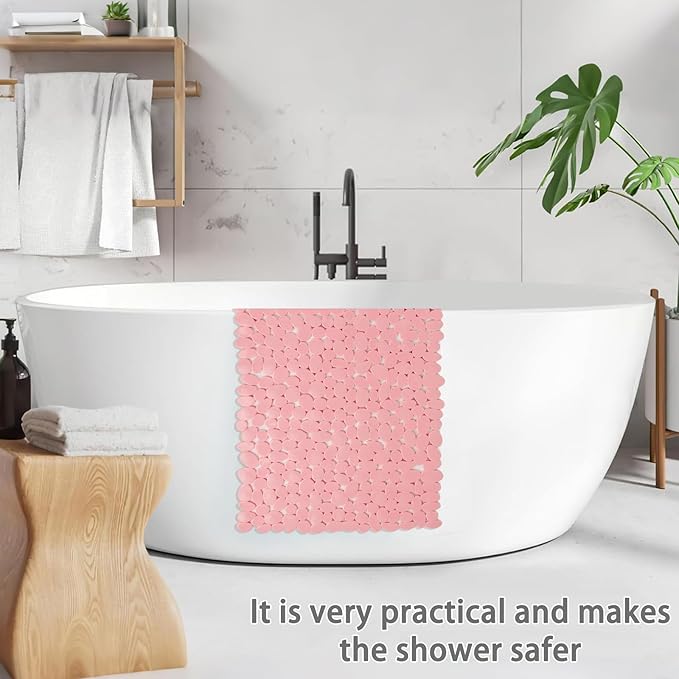 SONGZIMING Pebble Bath Mat for Bathtub to Anti Slip Bathtub Mat in Shower with 16 Inches by 35 Inches (Pink)