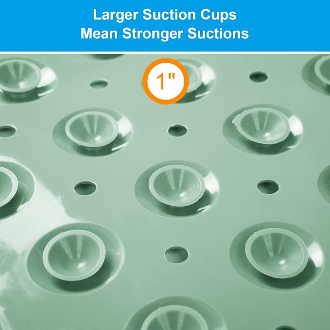 AmazerBath Shower Mat Non Slip 40 x 16 Inches, Shower Stall Mats with Suction Cups and Drain Holes, Non Slip Bath Mat for Tub for Elderly & Kids, Mint Green