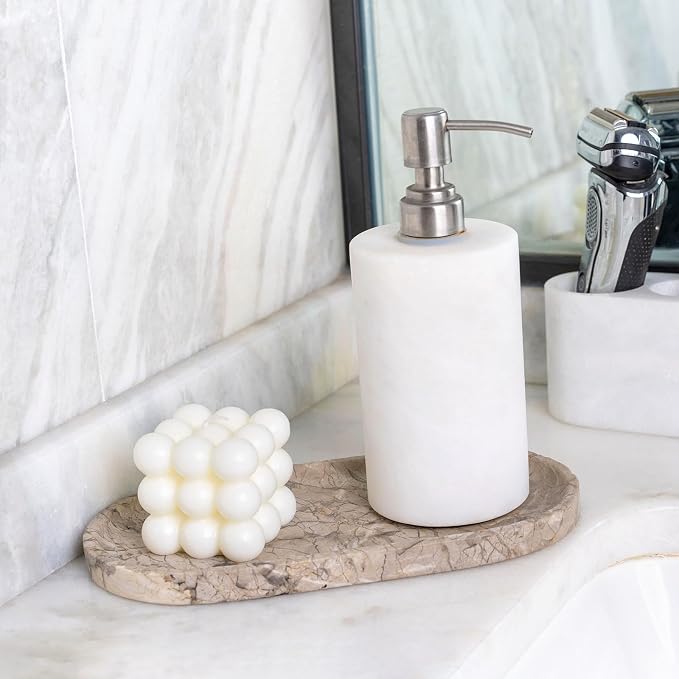 Koville Natural Silver Pearl Marble Decorative Tray, 10" x 5" Marble Vanity Tray for Bathroom Countertop Organizer Stone Trays, Catchall Tray Stone Plate for Perfume, Candles, Jewelry