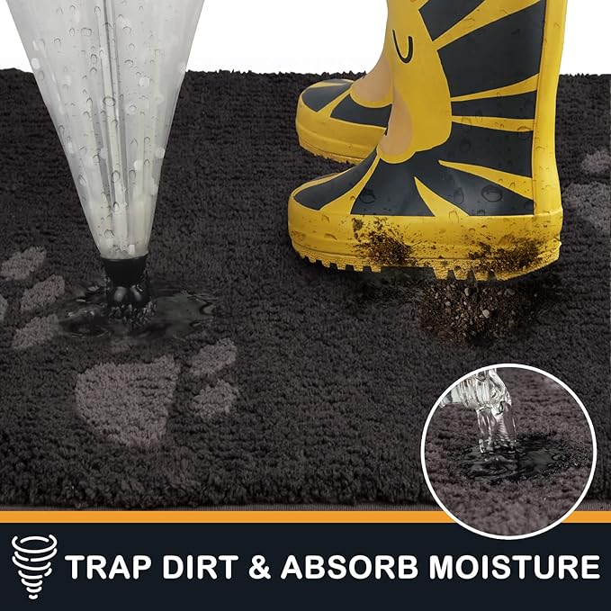 PURRUGS Dirt Trapping Door Mat 32" x 70", Non-Skid/Slip Machine Washable Microfiber Entrance Rug, Shoes Scraper, Dog Doormat, Super Absorbent Floor Mat for Muddy Wet Shoes and Paws, Charcoal
