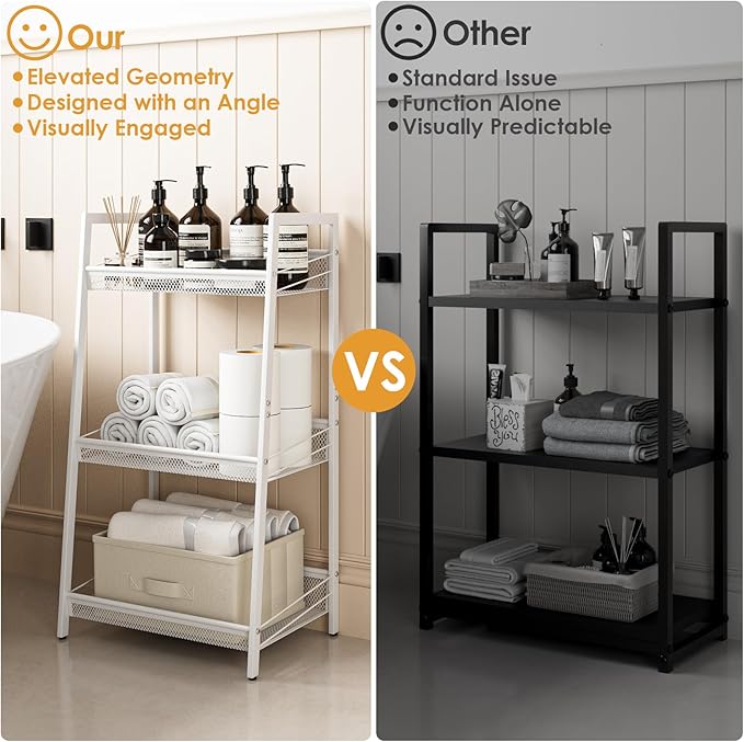 Masupu 3 Tier Bathroom Shelf, Bathroom Organizer and Storage for Small Space, Free-Standing Metal Rack Shelves Waterproof for Kitchen, Bathroom, Laundry, Toilet, White