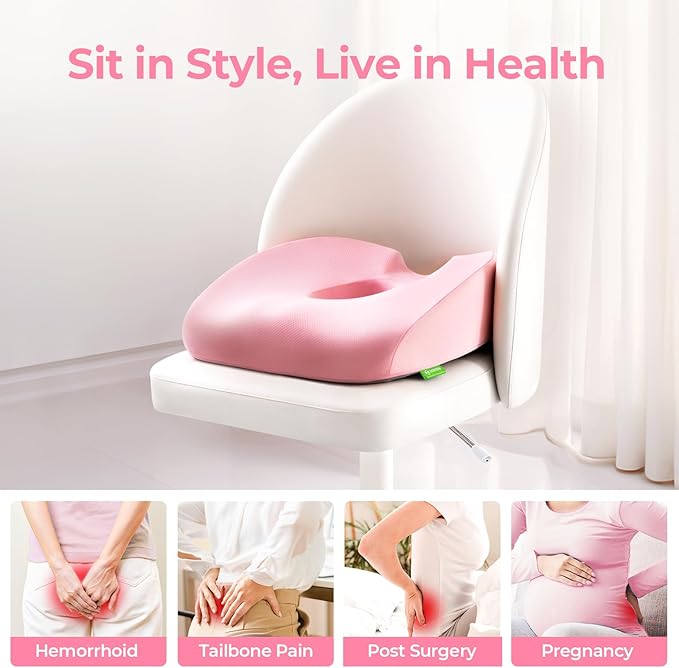 AUVON Innovative Donut Pillow Hemorrhoids Scientific Center Hole and Tailbone Cutout, Orthopedic Pain Relief Donut Seat Cushion for Coccyx, Sciatica, After Surgery Sitting Relief