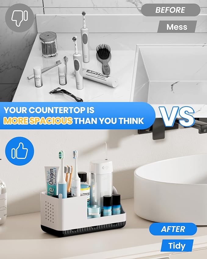 Toothbrush Holders for Bathroom Counter - Detachable Bathroom Organizer and Storage Electric Toothbrush and Toothpaste Holder, Bathroom Decor Accessories for Countertop, Shower, Sink