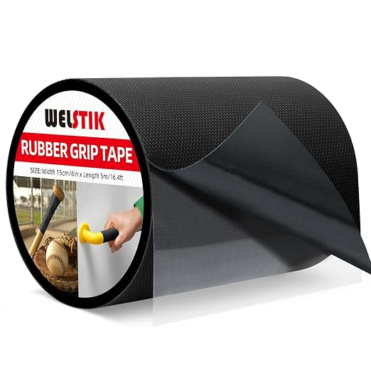 WELSTIK Rubber Grip Tape, Ultra Strong Sweat Absorbent Anti Slip Tape with Textured Adhesive for DIY Tools & Gadgets (Black, 6In x 16.4Ft)