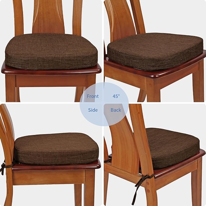 BUYUE Thickened 2.5" Friendly Woven Fabric Dining Chair Cushion, U-Shape High Density Foam Comfortable Chair Pad for Kitchen, Slip Resistant Indoor Seat Cushion (1 Piece, Chocolate)