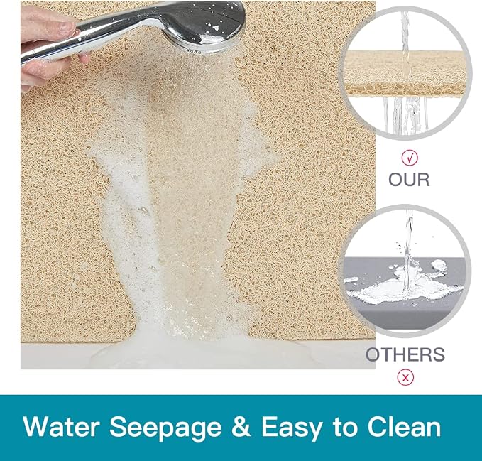 Shower Mat Non Slip,Soft Bath Mat with Drain,Quick Drying PVC Loofah Bathtub Mat for Bathroom,Without Suction Cups,24 x 24 Inch (Beige Yellow)