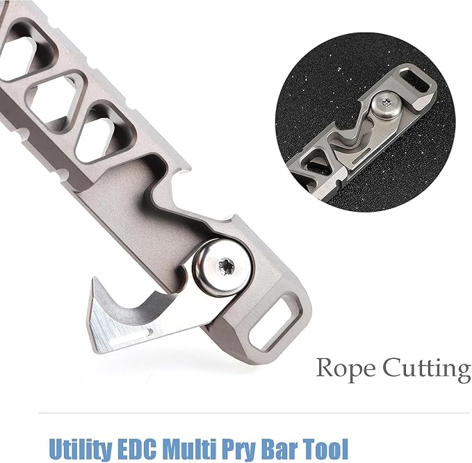 Hamans Pry Bar Titanium Prybar Bottle Opener 4.37" 7-in-1 Multi-Function Tool with Rope Cutter, Bottle Opener, Can Opener, Nail Puller, Box Opener, Lanyard Hole (Grey)