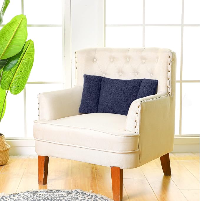 Queekay Fleece Lumbar Support Pillow 3 Section Back Pillow Office Chair for Back Support Comfortable Lumbar Cushion for Car Seat Pain Relief Sofa Rest(Deep Blue)