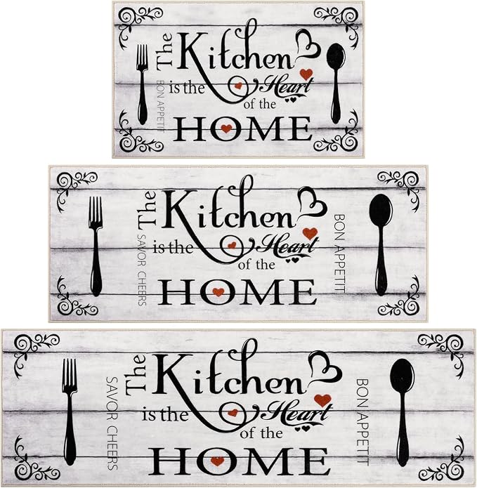 Vaukki Boho Kitchen Rug Sets 3 Pieces, Washable Kitchen Mats for Floor, Non Slip Soft Kitchen Area Rug Floor Mat for Kitchen, Laundry Room and Hallway (Log, 20''x32''+20''x47''+20''x59'')