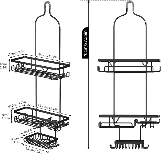 DAOYA Shower Caddy Hanging, Anti-Swing Over Head Shower Caddy, Rustproof Bathroom Organizer with Soap Holder & Hooks