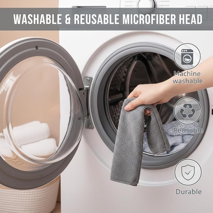 Flat Gap Dust Cleaner with Extendable Pole, Bafezoze Retractable Under Appliance Duster with 2 Washable Microfiber Pads, Slim Flexible Gap Mop for Cleaning Under Bed Sofa Cabinet Refrigerator Gray