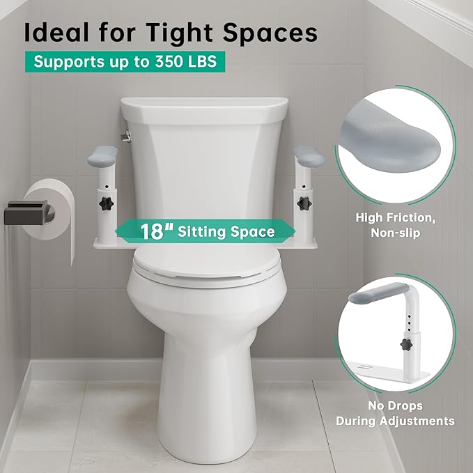 Toilet Safety Rails for Seniors, Reinforced Height Adjustable Toilet Rails, Anti Slip Durable Heavy Duty Toilet Handles for Elderly, Space Saving Toilet Safety Frame for Elderly Disabled