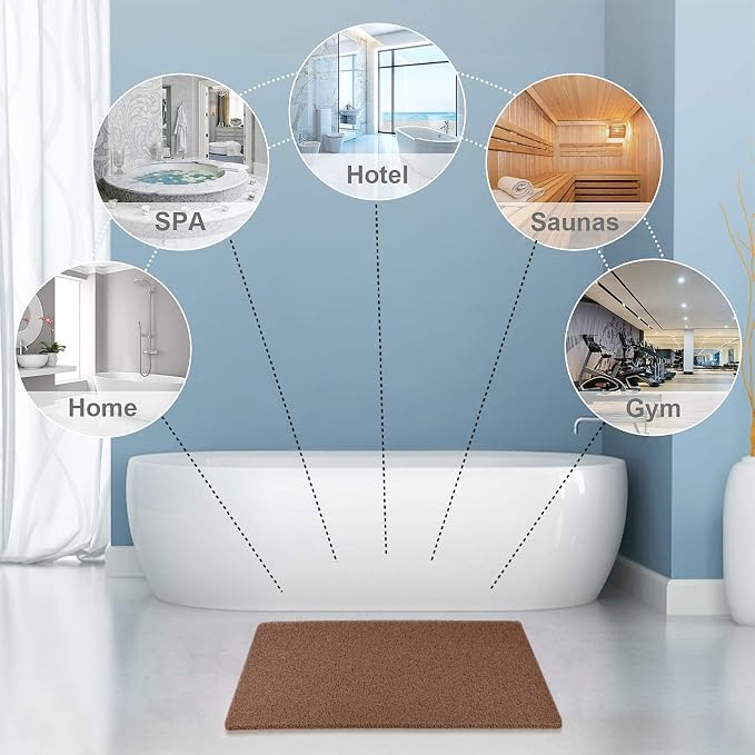 godehone Shower Mats Non Slip Without Suction Cups, PVC Loofah Bathroom Mats, Loofah Mats for Shower and Bathroom, Quick Drying, 23.6× 34.6 Inch, Brown