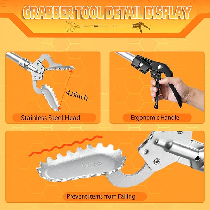 Heavy Duty Reacher Grabber Pickup Tool,38inch Short Fireplace Fits Grabber Reacher Tool Aluminum Alloy Trash Picker Wide Jaws Hollow Wood Grabber Tool Log BBQ Tongs with Study Durable Handle
