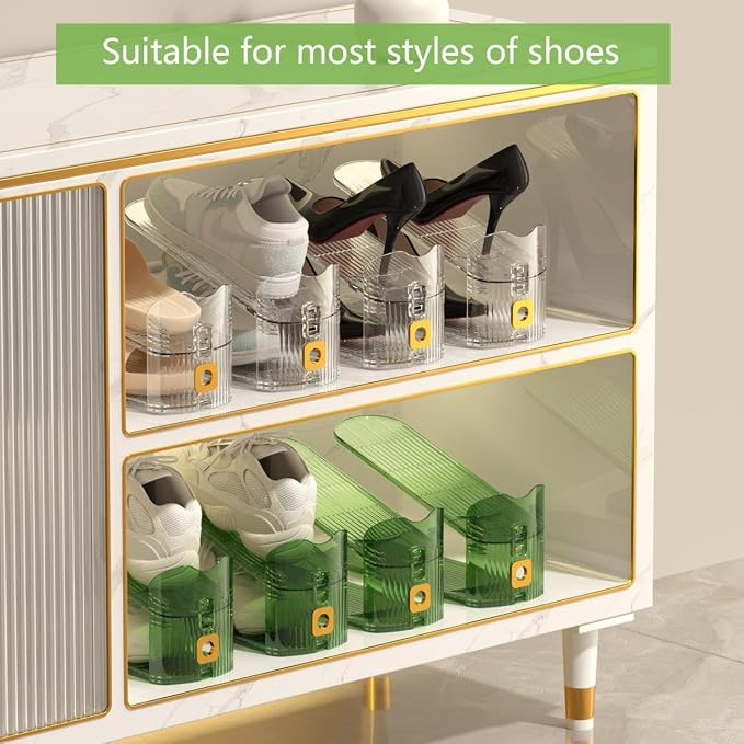 CiBiZi Adjustable Shoe Slots Organizers Clear Shoe Space Saver Shoe Stacker Shoe Rack Holder Oraganizers for Closet Cabinet Storage Green 12Pack