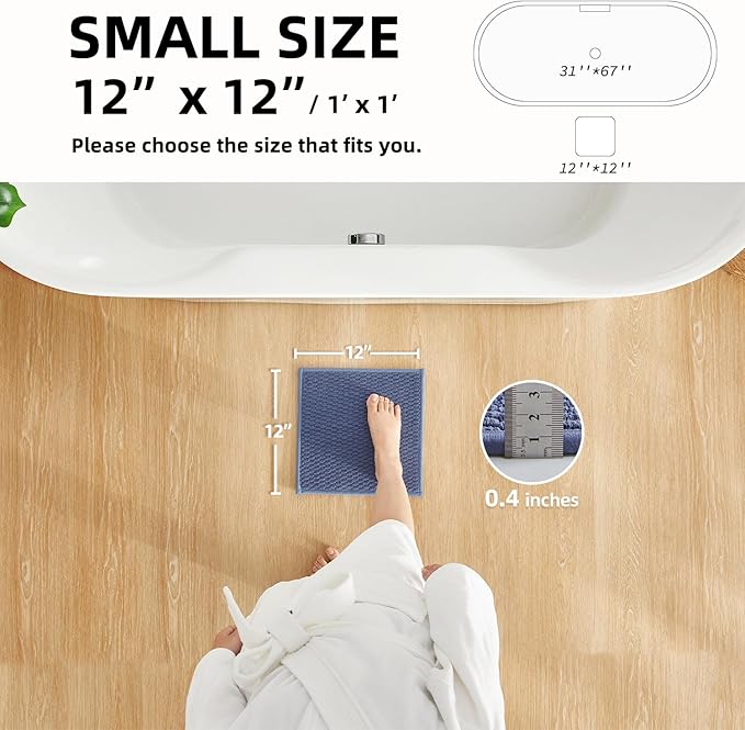 TYUU Small Bathroom Rugs Non Slip Washable Bath Rugs Super Absorbent Bathroom Rug Thin Quick Dry Low Pile Bath Mats, Denim Blue 12"x12"