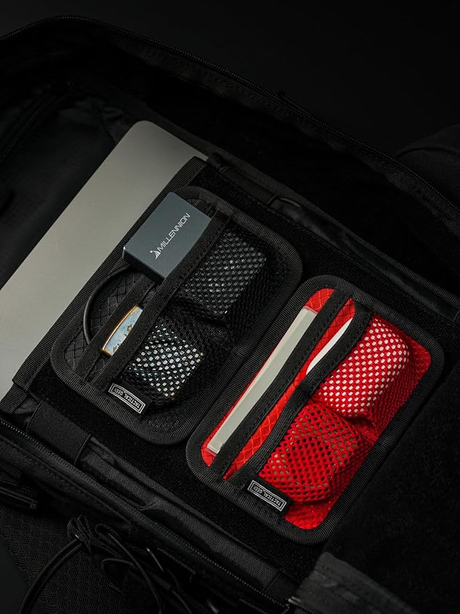 TACTICAL_GEEK TCM3 Mini EDC Organizer Board, Backpack Accessories with Open Pocket & Mesh Pocket, Utility Admin Bag Insert Panel Hook and Loop Modular Organizer for Daily Carry(Red)