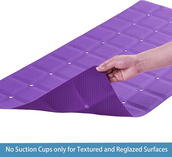 Webos Foldable Silicone Bathtub Mat: Jumbo Size Heavy Duty Safety Bath Mat for Tub Without Suction Cups Non Slip Bath & Shower Mat for Textured, Reglazed, Refinished Tub (Eggplant Purple,35.8 x 17.7)
