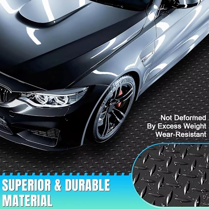 Heavy Duty Diamond-Plate Rubber Flooring Roll 4x10 FT, Multi-Purpose Waterproof Anti-Slip Floor Mat, Easy to Clean Under Equipment, Mats for Garage, Gym, Stable, Basement, Kennel
