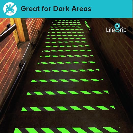LifeGrip Anti Slip Traction Tape with Glow in Dark Green, 4 Inch x 38 Feet - Best Grip, Friction, Abrasive Adhesive for Stairs, Tread Step, Indoor and Outdoor, Green/Black (4 inch X 38 feet)