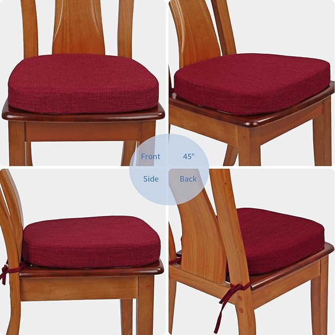 BUYUE Thickened 2.5" Dining Chair Cushions Set of 6, U-Shape High Density Foam Comfortable Chair Pads for Kitchen, Slip Resistant Indoor Seat Cushions (6 PCS, Red)