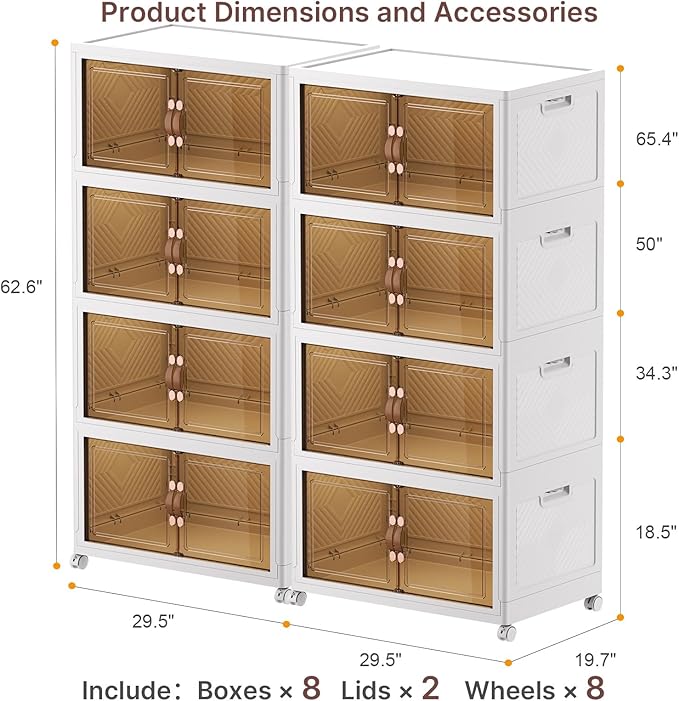 UAMFURI Stackable Storage Bins with Lids, 1400QT Closet Organizers and Storage with Doors and Wheels, Extra Large Storage Cabinet, Collapsible Plastic Drawers for Bedroom Dorm Office Garage
