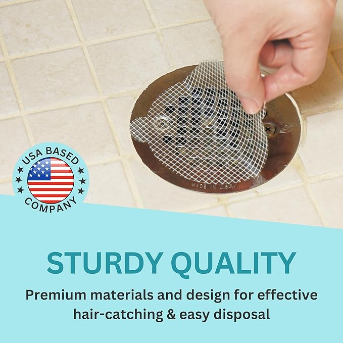 100 Pack Disposable Shower Drain Hair Catcher Mesh Stickers - Peel & Stick Drain Strainers to Prevent Clogs, Strong Waterproof Adhesive, Mess-Free Disposable Drain Covers for Shower & Bathtub