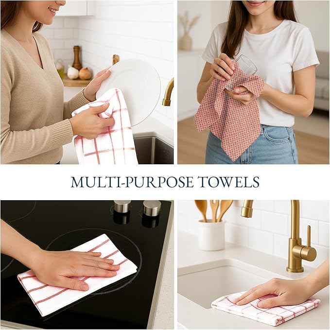 LANE LINEN Kitchen Towels Set of 12-100% Cotton, Quick-Drying 18” x 28” Absorbent Dish & Tea Towels, Premium Hand Towels for Drying Dishes - Christmas Red