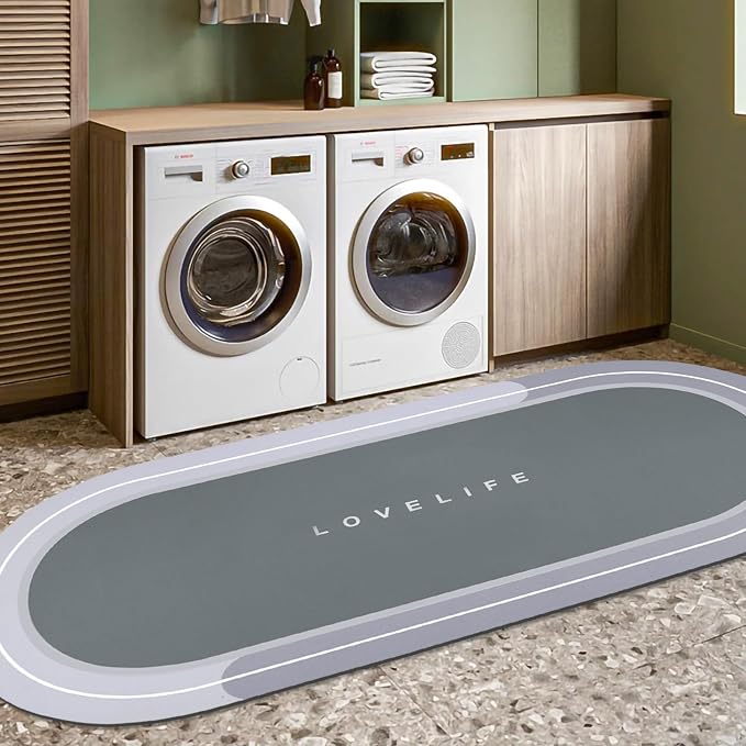 Rubber Bath mats Quick-Drying Non-Slip Bathroom mat Super Absorbent Bath mat Instant Dry Bath mat, Bathroom Rug in Front of The Kitchen Sink, Shower Room, Bathtub, Oval(Grey+17x59in)