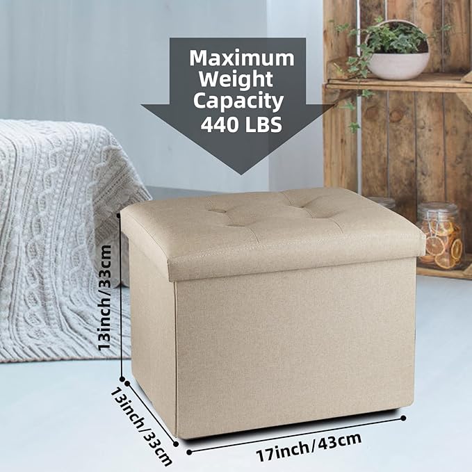 ALASDO Ottoman Storage Ottoman Footrest Stool Foldable Foot Rest Footstool Bench for Living Room 17x13x13inches Beige