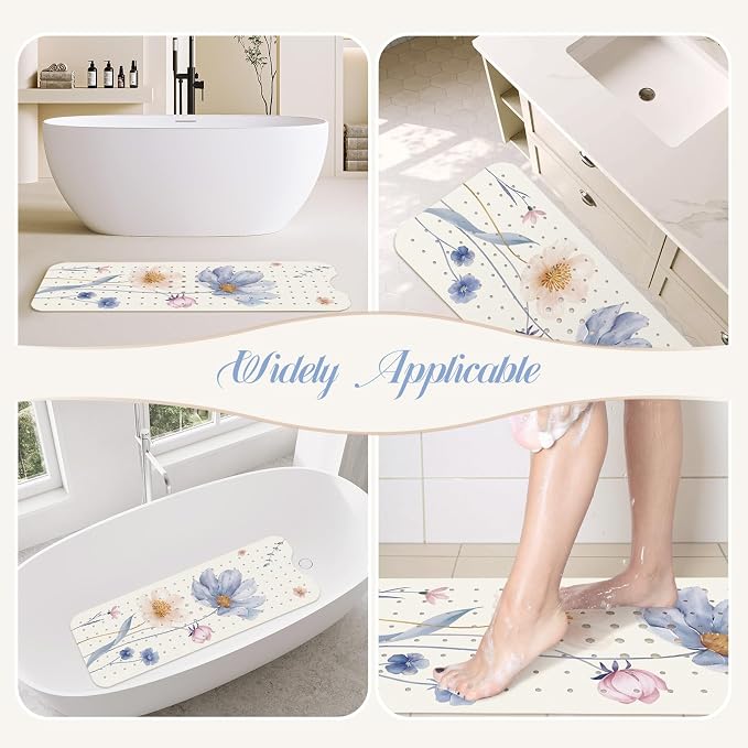 SHUCHING Watercolor Flower Bath Mat for Tub Non Slip-40 X 16Inch, Bathtub Mat Anti Slip for Women, Extra Long Shower Mat for Bathroom Mold Free, Machine Washable