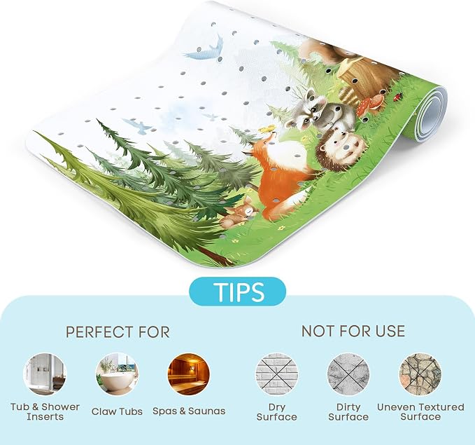 SHUCHING Woodland Animal Bath Mat for Tub Non Slip-40 X 16 Inch, Bathtub Mat Non Slip for Baby Kids, Long Toddler Shower Mat for Bathroom