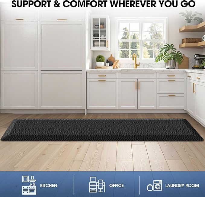 Mattitude 4/5 Inch Thick Kitchen Mat Cushioned Anti-Fatigue Floor Mat Water Resistant Non-Slip Mats and Rugs Standing and Comfort Desk Mats for House Sink Office Laundry (Black, 24"x70")