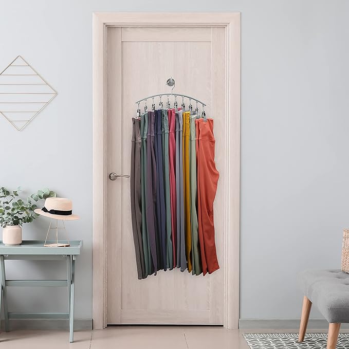 Volnamal Legging Organizer for Closet, Metal Yoga Pants Hanger w/Rubber Coated 1 Pack w/10 Clips Hold 10 Leggings, Hangers Space Saving Hanging Closet Organizer for Closet Organizers and Storage-Gray