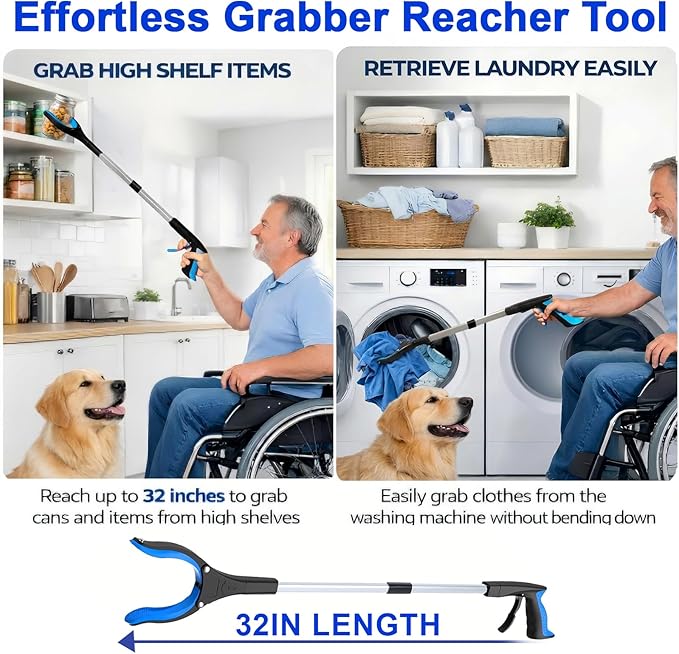 2 Pack 32 Inch Grabber Reacher Tools, LEGENDONE Upgraded Strong Grip Foldable Pickup Tool for Senior, Patient, 4" Wide Claw Upper Gripper Trash Heavy Duty Picker Health Post-Surgery Essential