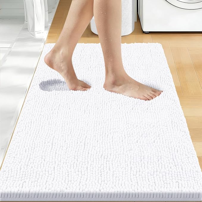 Bcoimo 36x24 Chenille Bath Mat – Non-Slip with Backing Bath Rug Ultra-Absorbent and Machine Washable Bathroom Mat Quick-Dry Design. Ideal for Bathroom Shower and Tub Areas