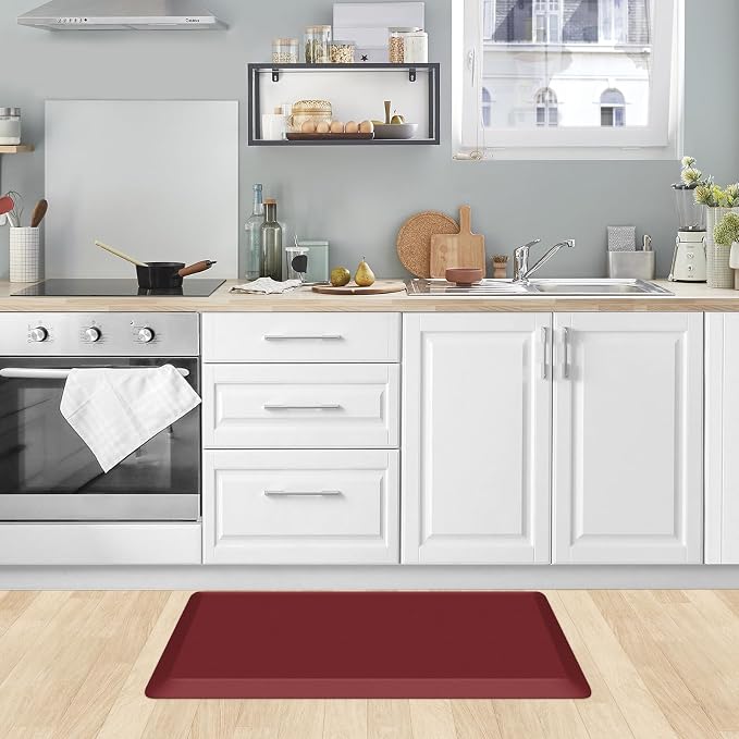 KitchenClouds Kitchen Mat Cushioned Anti Fatigue Kitchen Rug 0.8inch Water Resistant Non Slip Kitchen Rugs and Mats Standing Desk Mat Comfort Floor Mats for Kitchen Sink Office (17.3"x28", Red)