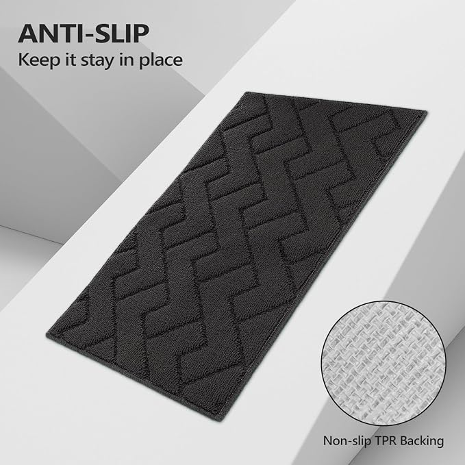 hicorfe Kitchen Runner Rugs and Mats Sets,2 Pieces Absorbent Non-Slip Kitchen Rug,Comfort Kitchen Mat for Floor,Washable for Kitchen,Hallway,Office,Sink,Laundry(20"x48"+20"x32",Charcoal)