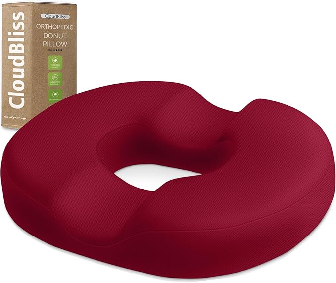 CloudBliss Donut Pillow Stadium Seat Cushion for Tailbone Pain Relief and Hemorrhoids, Memory Foam Seat Chair Cushion, Portable Seat Cushions for Bleachers, Car, Home & Office