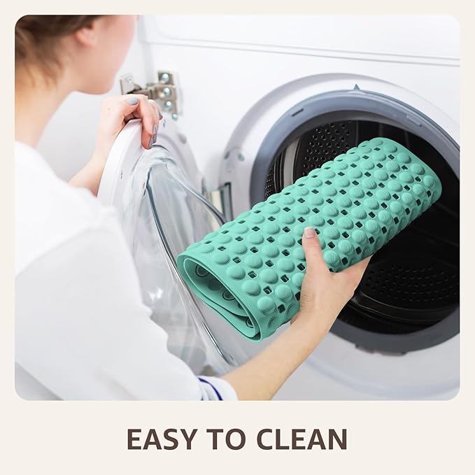 OTHWAY Bath Tub Shower Mat Non Slip, Bathtub Floor Liner Mats for Inside Shower Bathroom, Suction Cups and Drain Holes for Feet Scrubbing, Machine Washable, Soft on Feet, 35x16 Inch, Light Green