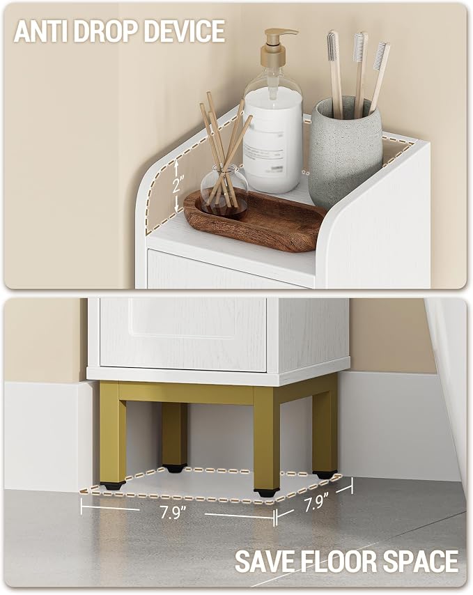Hzuaneri Slim Bathroom Storage Cabinet, Narrow Bathroom Organizers and Storage with 4 Adjustable Feet, Laundry Room Organization for Small Space, Kitchen, Living Room, 3 Doors White BC22313G