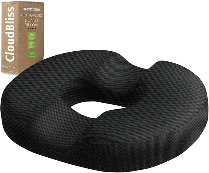 CloudBliss Donut Pillow Stadium Seat Cushion for Tailbone Pain Relief and Hemorrhoids, Memory Foam Seat Chair Cushion, Portable Seat Cushions for Bleachers, Car, Home & Office