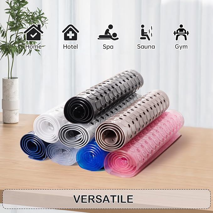 Non-Slip Bathtub and Shower Mats, Power Grip Bath Mat 35 x 16.3 Inch with Suction Cups and Drain Holes for Tub Bathroom Floor Safety, Machine Washable Soft Bathmat, Tan