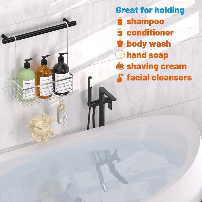 YUOROS Shower Caddy Hanging, Over the Door Shower Organizer Rack 304 Stainless Steel Rustproof Bathroom Storage Shampoo Holder Basket (Silver)